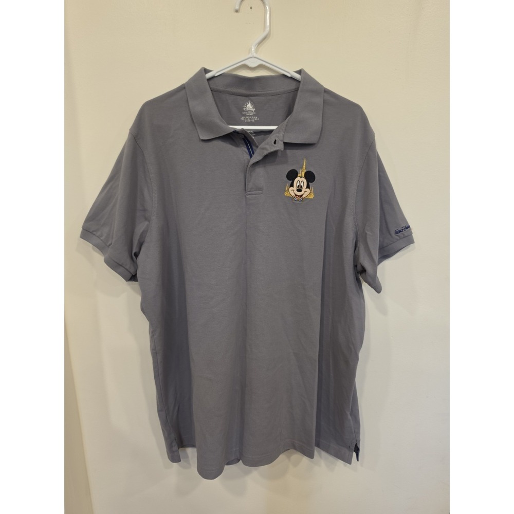 Disney World Polo Shirt 50th Anniversary Mickey Mouse Logo Mens XL Gray S/S